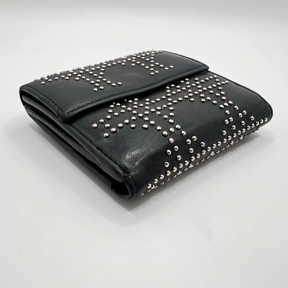 Authentic Vintage Christian DIOR Black Leather Studded Compact Wallet